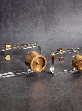 现代创意水晶相机摆件样板房间卧室书房桌面博古架摆设软装装饰品