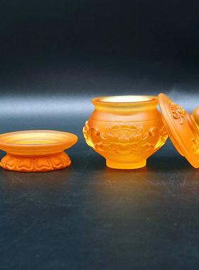 古法琉璃供水杯圣水杯净水杯佛堂莲花观音大悲佛前摆件贡品