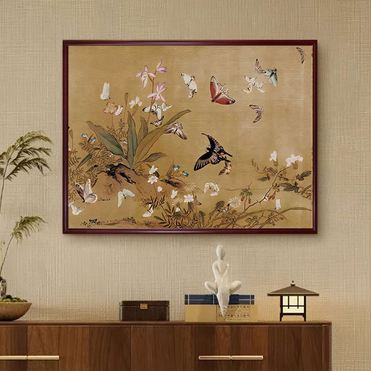 新中式电表箱装饰画电箱上翻盖遮挡实木开关电闸盒复古花卉挂画图片