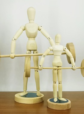 梧棣木人举重工艺品举重人物装饰杠铃桌面摆设人物木质