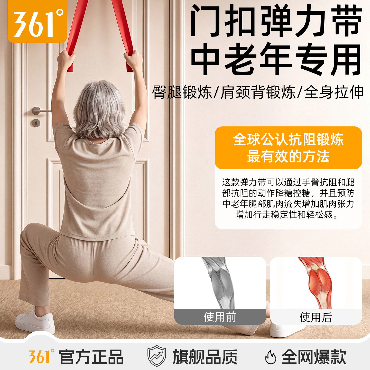361中老年弹力带阻力带力量训练女士门扣拉力器拉伸开练背挂门