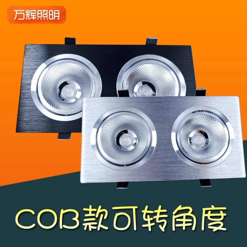 COB格栅双头射灯客厅家用走廊双筒LED嵌入式两头长方形天花灯斗胆