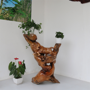 根雕精品架 木雕盆景架 樟木整体 自然博古架 客厅家俱