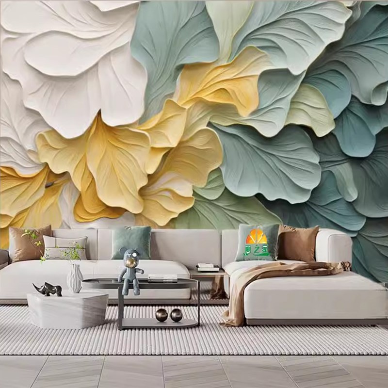 d立体浮雕墙纸油画风格砂岩花卉背景墙壁纸客厅电视沙发墙布壁画