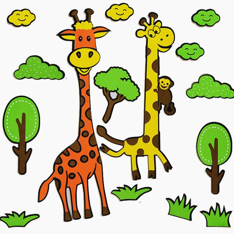 3D立体墙贴幼儿园墙面装饰儿童房卧室学校diy卡通花树动物贴画纸图片