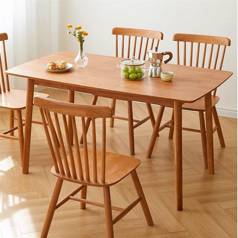 家用餐桌全实木长方形吃饭桌子樱桃木色餐桌椅小户型