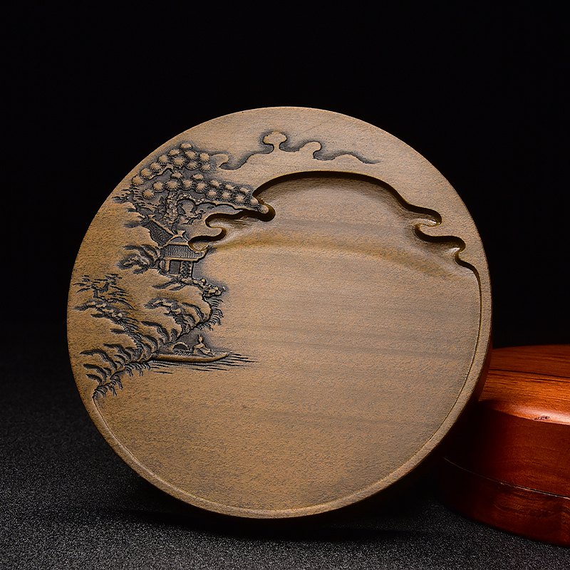 国家非遗 歙砚雕刻技艺《博艺山水》老坑歙砚砚台 天然精品歙县黄