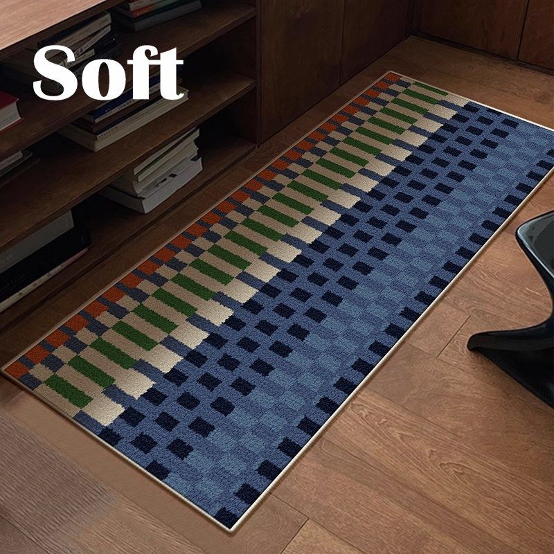 in复古风棋盘格卧室地毯沙发茶几地垫家用衣帽间镜前防滑床边毯,居家布艺,床边毯,淘宝优惠券,粉丝福利购,淘宝优惠卷