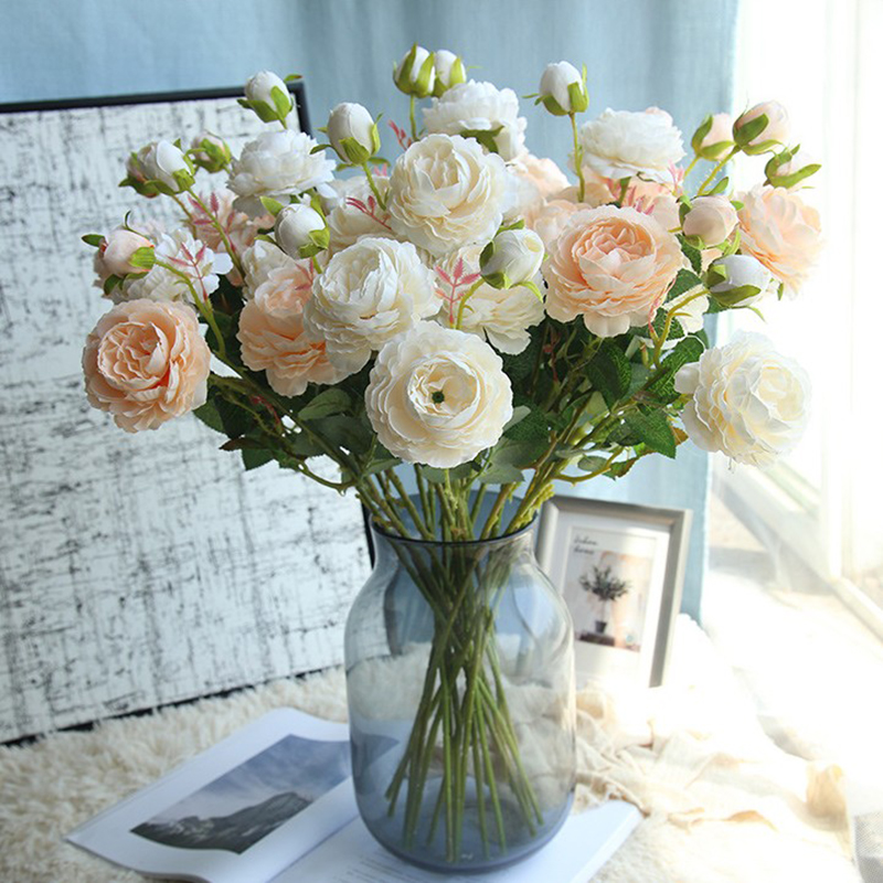【芈阳】仿真花欧式牡丹花玫瑰花束假花绢花婚庆家居装饰花艺摆件