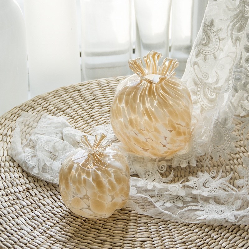 中古风创意手工玻璃石榴花瓶迷你干花客厅软装装饰陈列家居饰