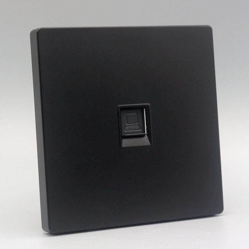 黑色单口超六类屏蔽网线插座CAT6A电脑信息面板 千兆模块一位网口