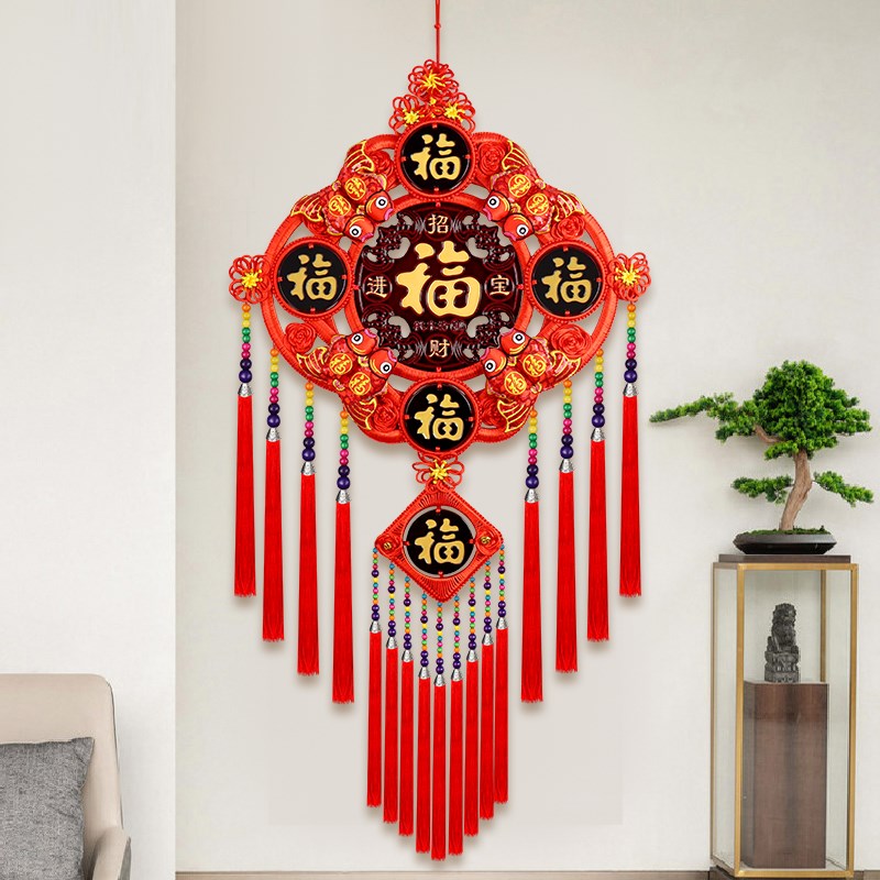 新款高档中国结桃木五福临门客厅挂饰电视墙新年喜庆乔迁春节挂件