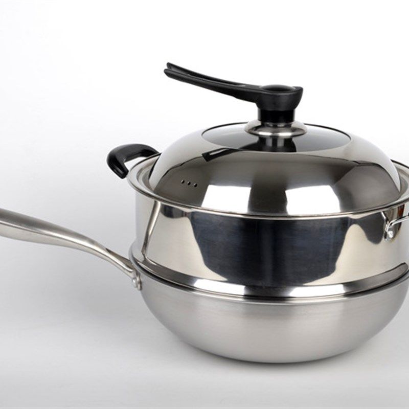 新款炒锅炖锅不锈钢复底炒菜锅无涂层不粘锅家用多功能炒菜铁锅