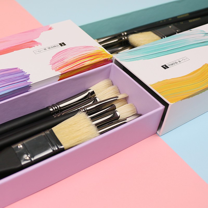 心塑造水粉笔装美术丙烯油画水粉扇形笔猪鬃勾线笔美术色彩