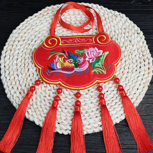 面刺绣龙凤订婚锁百年合鸳鸯同心锁大号空钱袋子中式结婚饰品