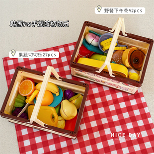 韩国儿童扮家家酒露营宝宝野餐篮男女孩切切乐仿真厨具