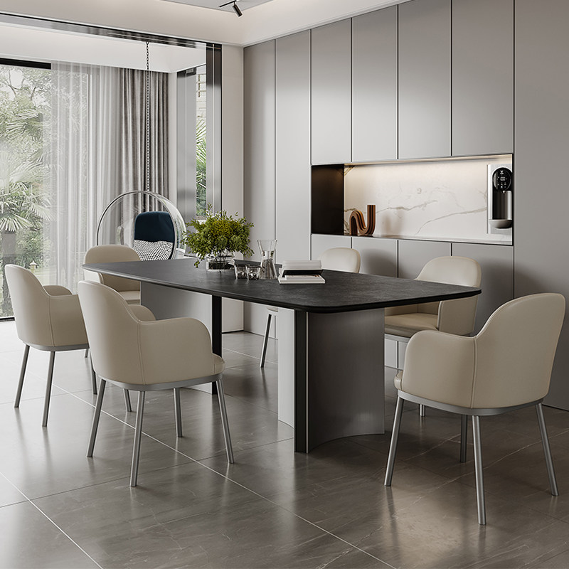 意式现代黑色岩板长方形大坪数黑色哑光岩板餐桌椅家用,住宅家具,岩板餐桌,淘宝优惠券,粉丝福利购,淘宝优惠卷