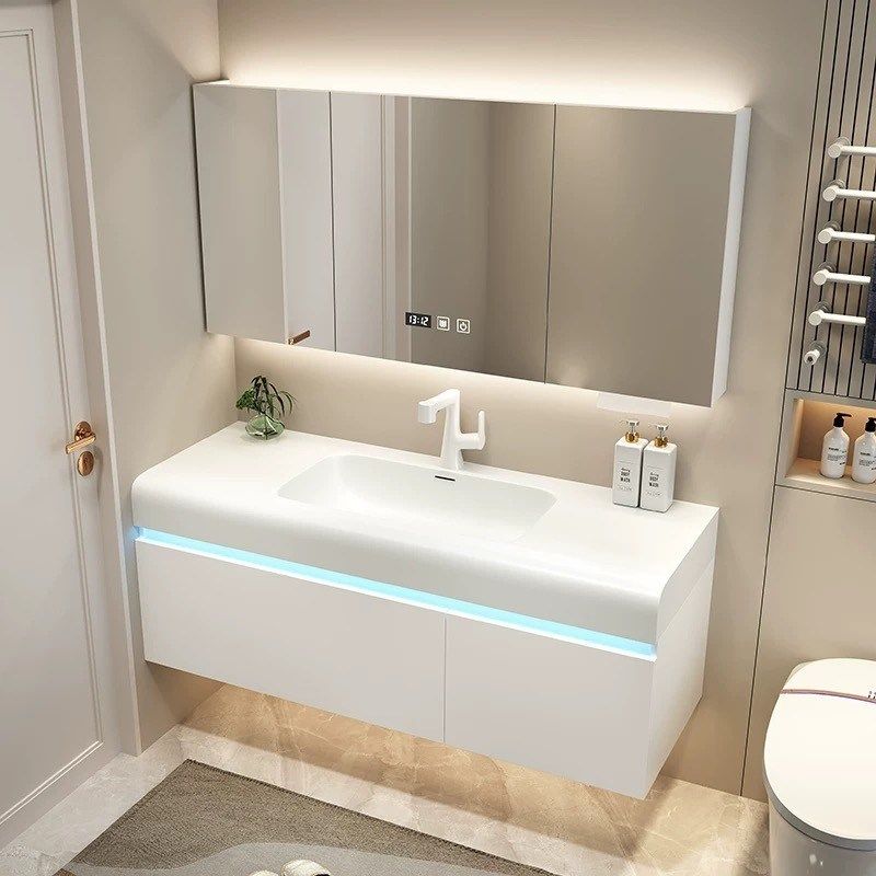 肤感可丽耐一体盆卫生间置物放扫地机器人洗漱台奶油风浴室柜组合