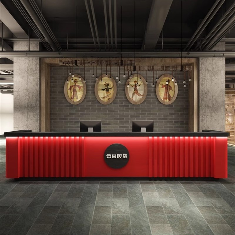 中式复古吧台桌收银台柜酒店火锅餐饮店民宿前台接待台服务台定制
