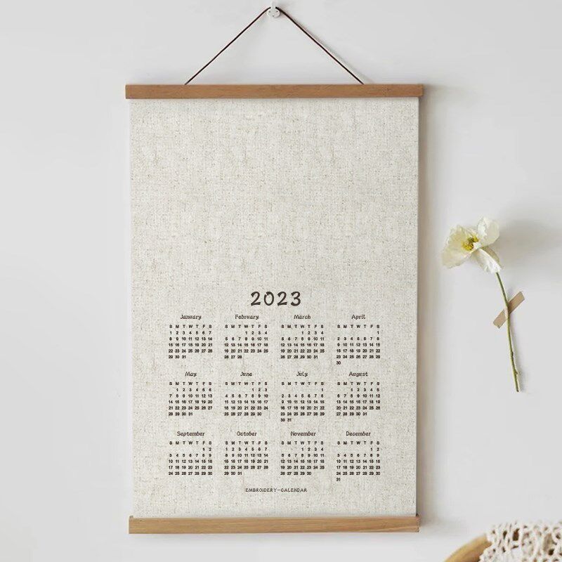 22年历 刺绣棉麻布 diy空白日历布 植物拓染 素色图案布 涂鸦