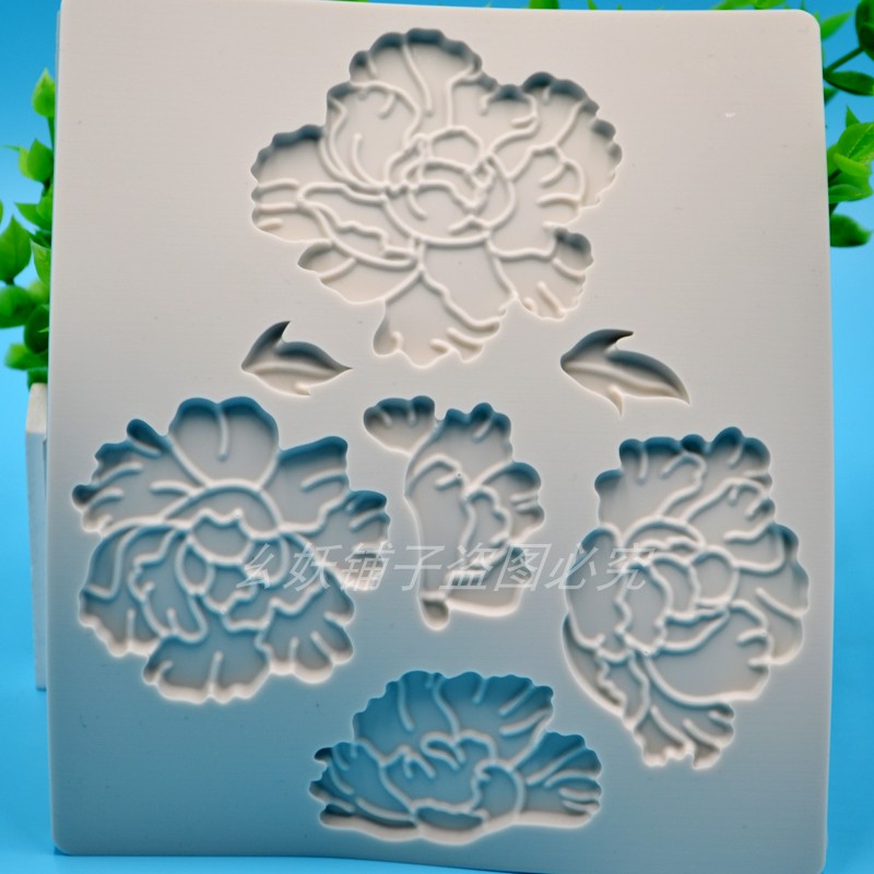 牡丹花食品级硅胶压花翻糖蛋糕模具面食馍卡通花模花朵模烘焙磨具