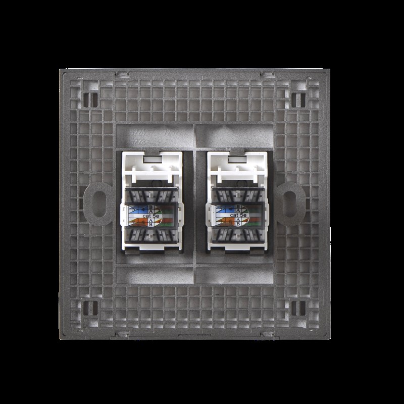 西蒙开关插座E6荧光灰双电脑插座电脑网络面板 双口网线插座面板