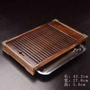 家用功夫茶具储水排水实木茶盘小号竹茶海茶台大号茶托盘