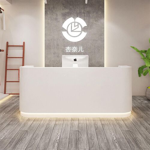 公司烤漆前台接待台时尚弧形吧台院收银台迎宾台柜桌