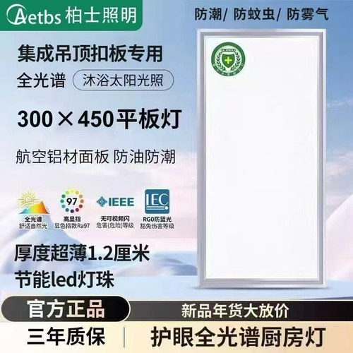 300x450集成吊顶灯LED厨卫灯30x45厨房灯铝扣板嵌入式面1.2cm超薄