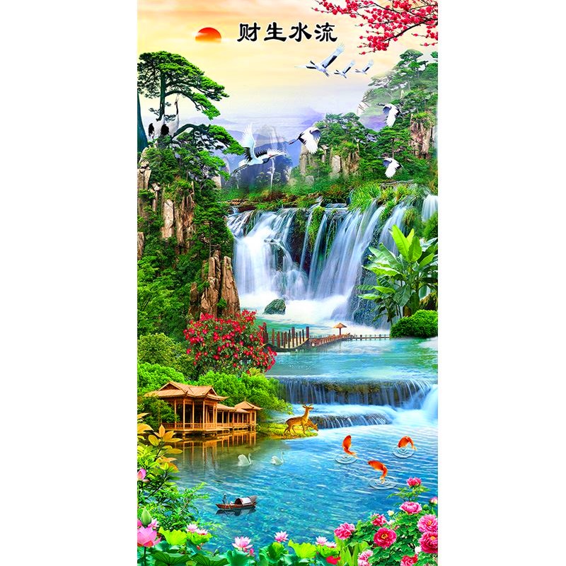 玄关自粘装饰画走廊墙贴画过道楼梯竖版山水贴画风景墙纸防水壁画图片