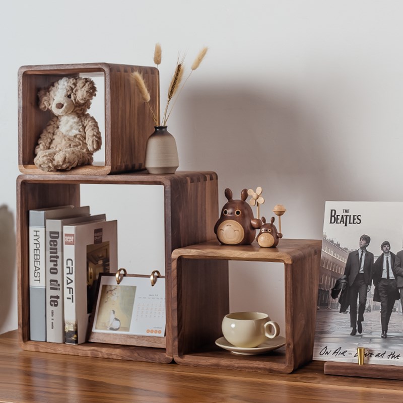 自由组合收纳柜置物书架黑胡桃实木客厅卧室极P简小型柜子飘窗创