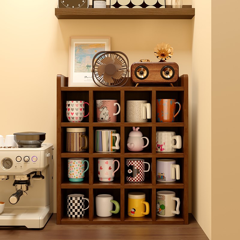 实木杯架复古茶具茶杯展示架杯子收纳置物架水杯咖啡W杯十二宫格