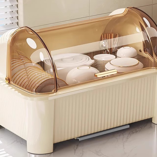 碗筷收纳盒放碗碟收纳架厨房家用多功能带盖沥水置物架碗柜收纳盒