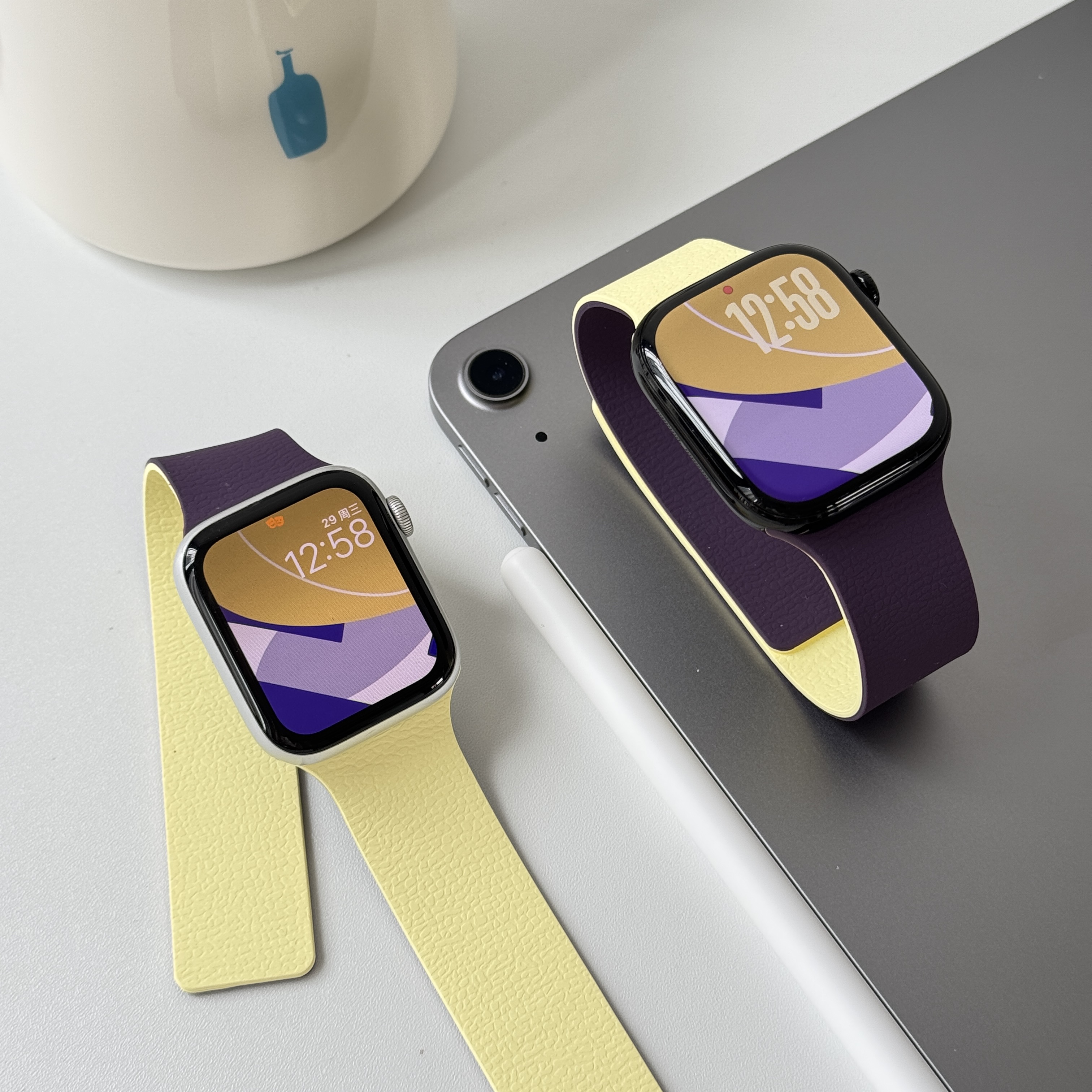 极简风撞色设计感硅胶苹果表带女