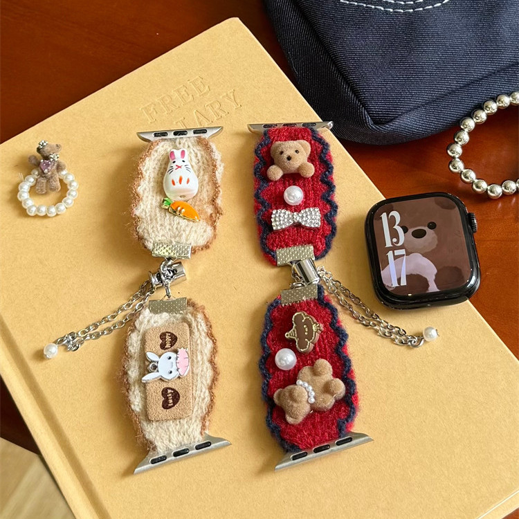 秋冬新款小熊编织苹果手表表带女