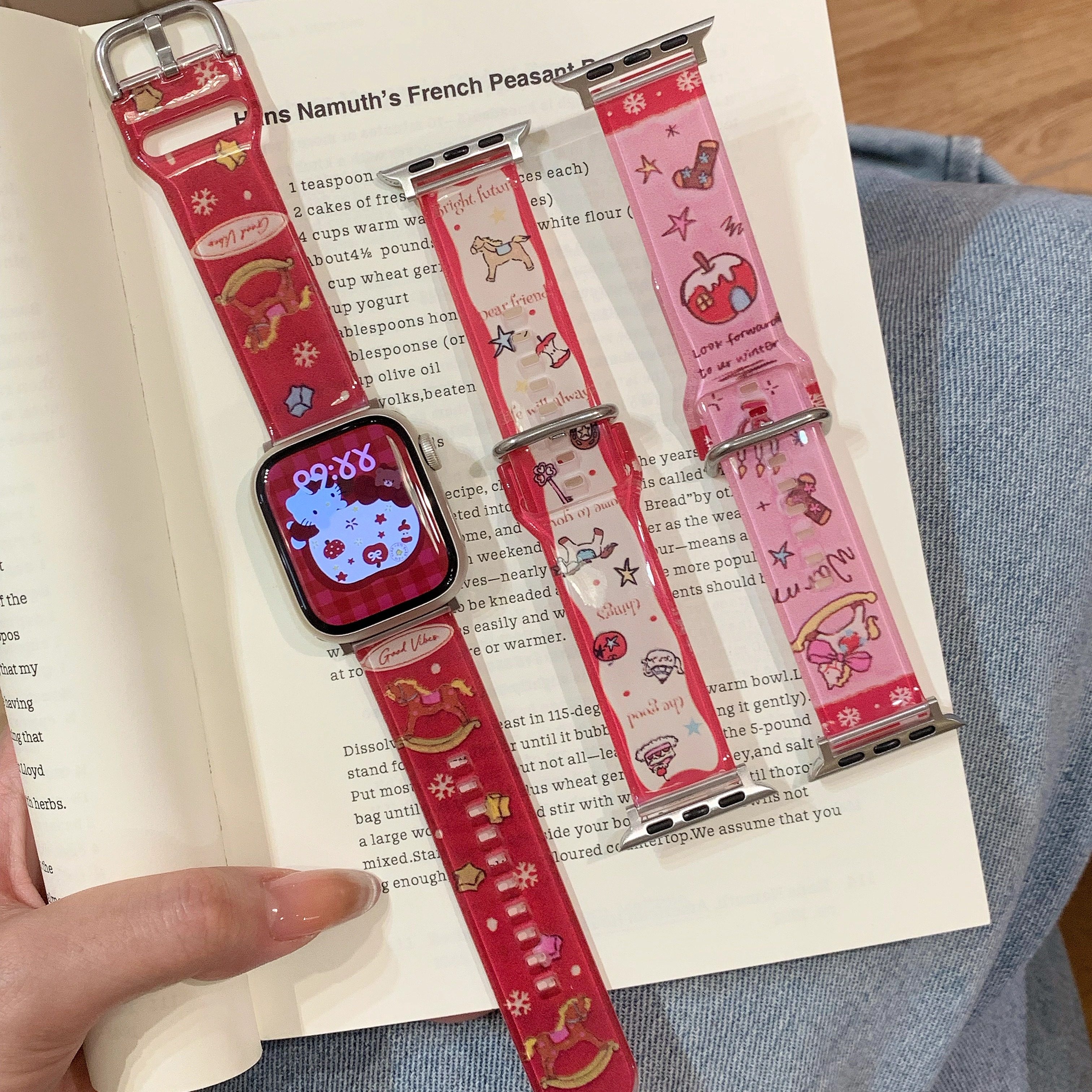 苹果手表复古小马插画表带新年红