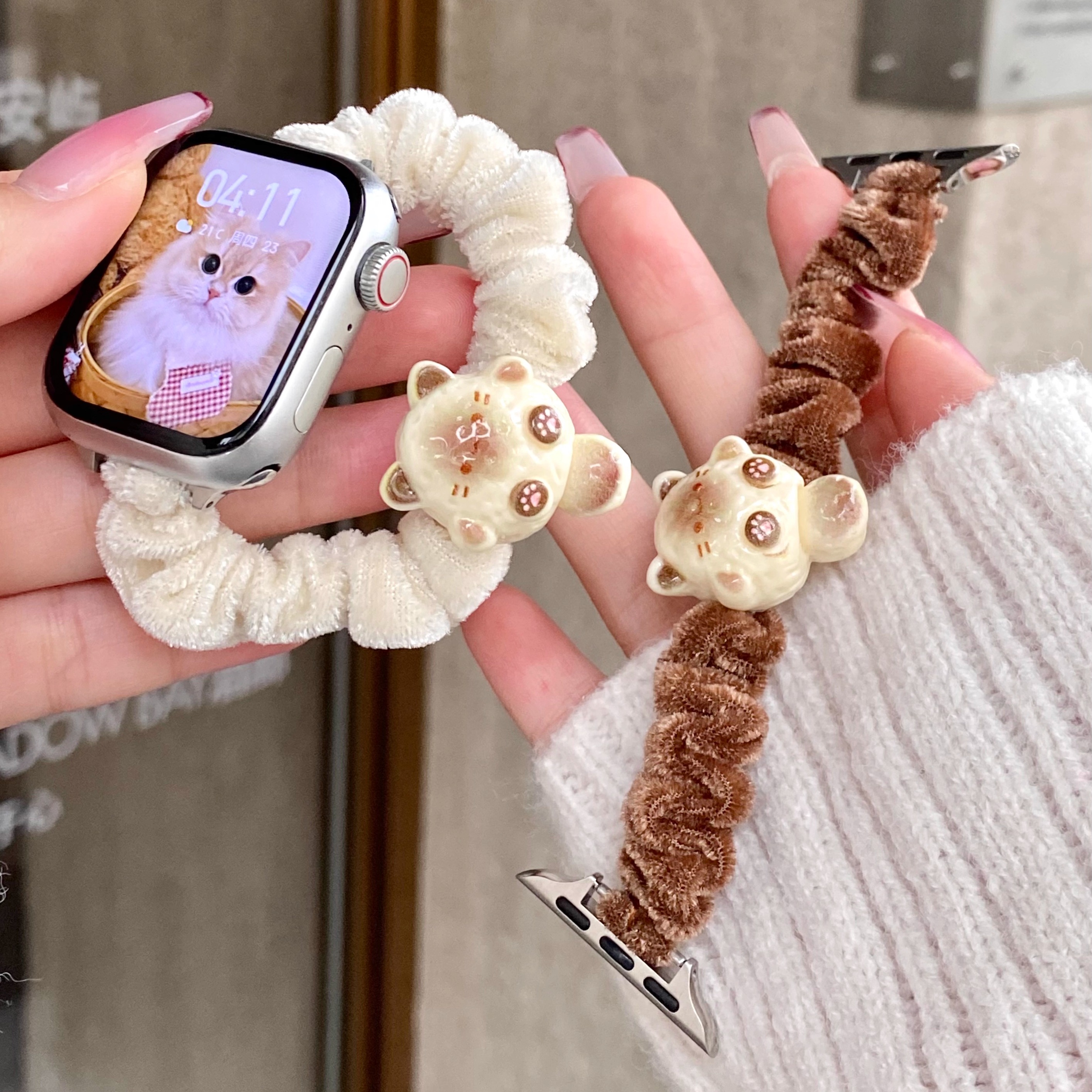 秋冬新款猫猫弹力发圈苹果手表带