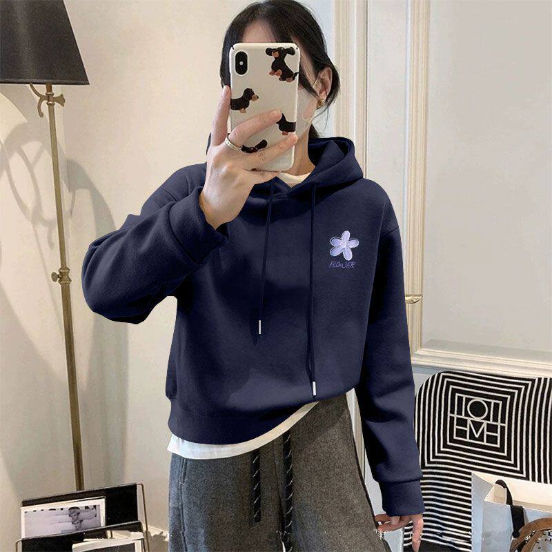 秋冬款加绒加厚卫衣女时尚爆款百搭韩版ins小个子连帽短款上衣女