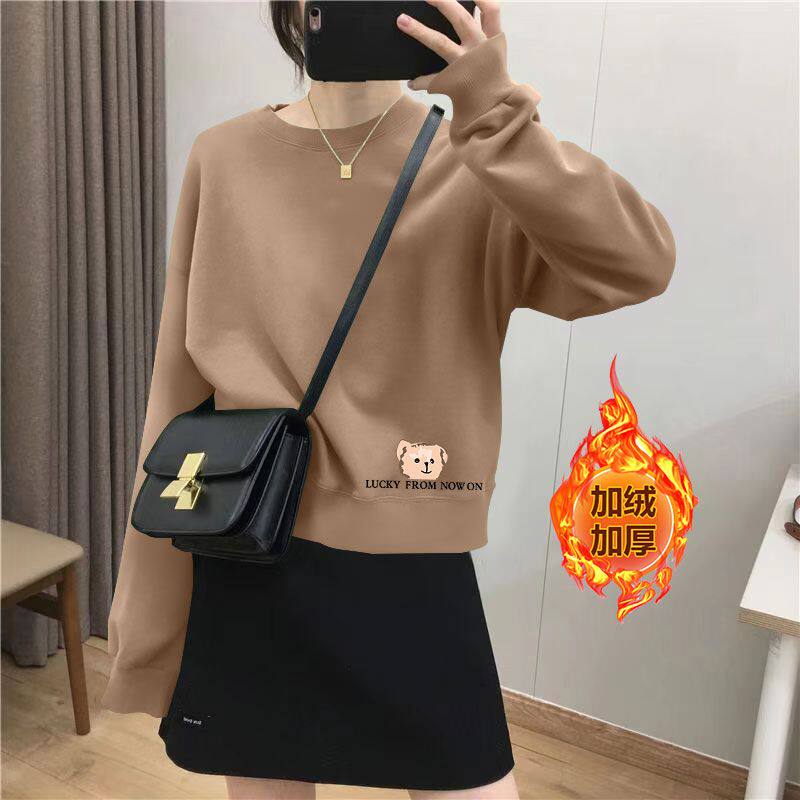 秋冬新款加绒加厚小个子卫衣女时尚宽松休闲洋气减龄高腰短款上衣