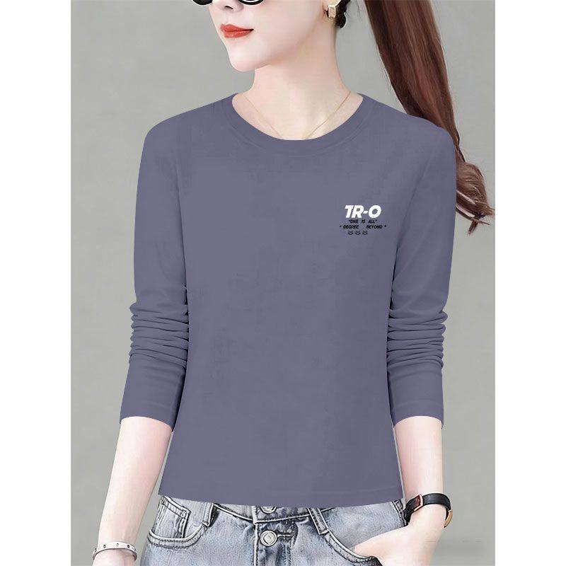 韩版纯棉小个子长袖t恤女春秋季潮流简约休闲短款上衣女士打底衫