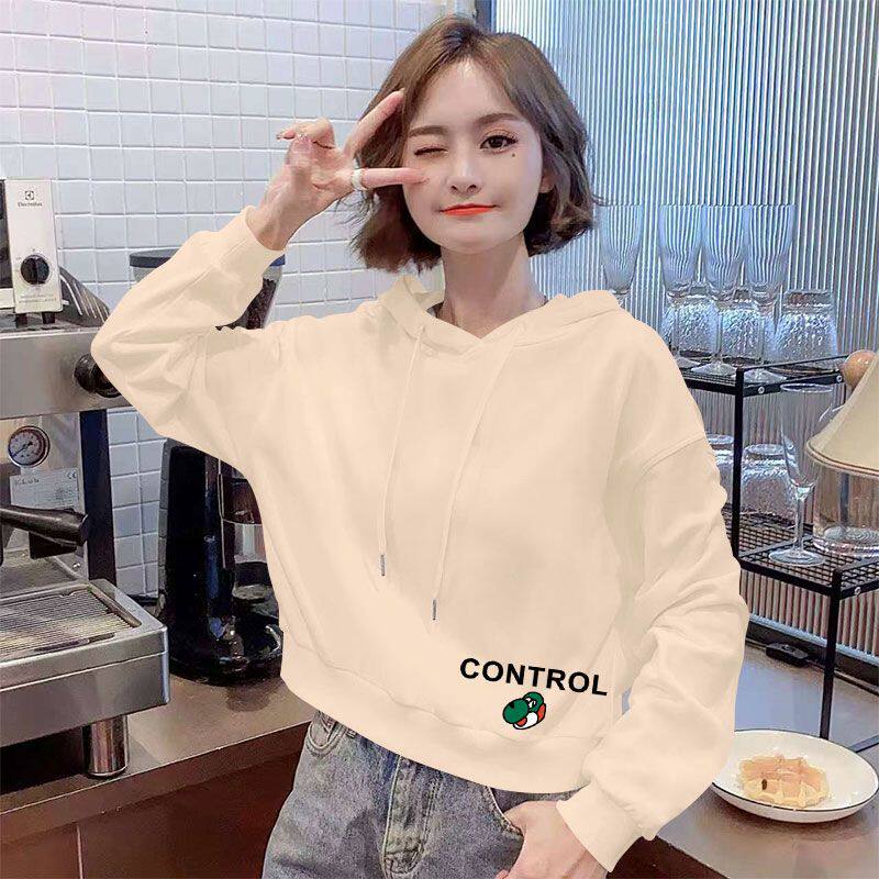 时尚纯棉爆款连帽卫衣女秋冬款加绒加厚潮流宽松显瘦ins短款上衣
