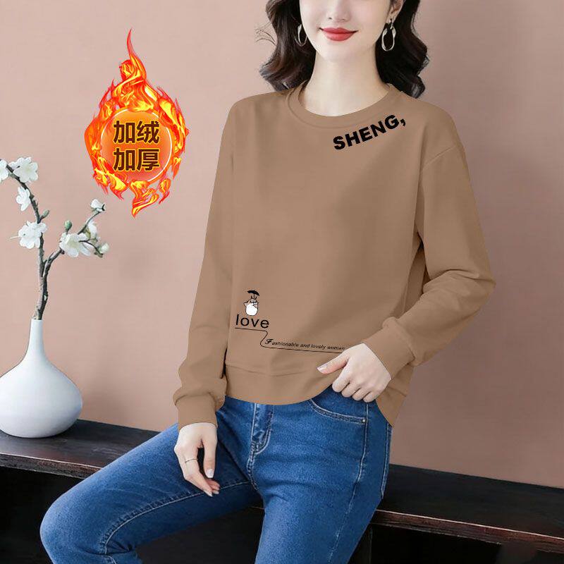 小个子短款纯棉卫衣女秋冬季时尚新款加绒加厚保暖印花长袖上衣女