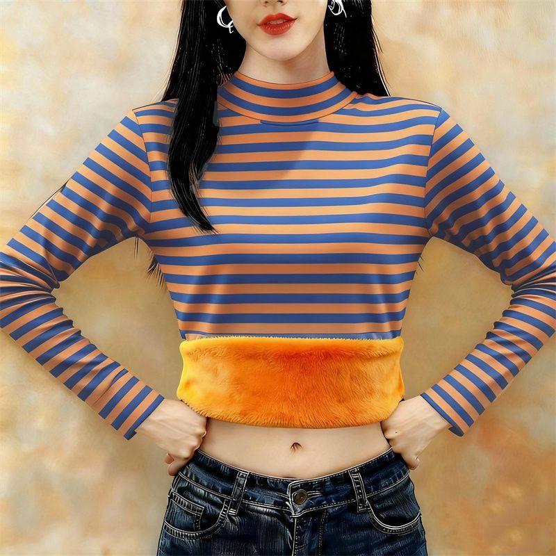 韩版宽松大码加绒加厚打底衫女秋冬季保暖休闲半高领内搭长袖上衣