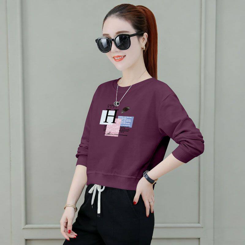 时尚纯棉小个子卫衣女秋冬款韩版休闲百搭显瘦短款ins不加绒上衣