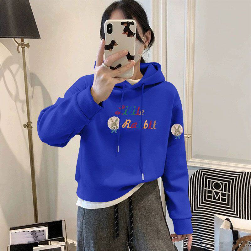 加绒加厚短款小个子卫衣女秋冬款潮流韩版ins休闲洋气连帽上衣女