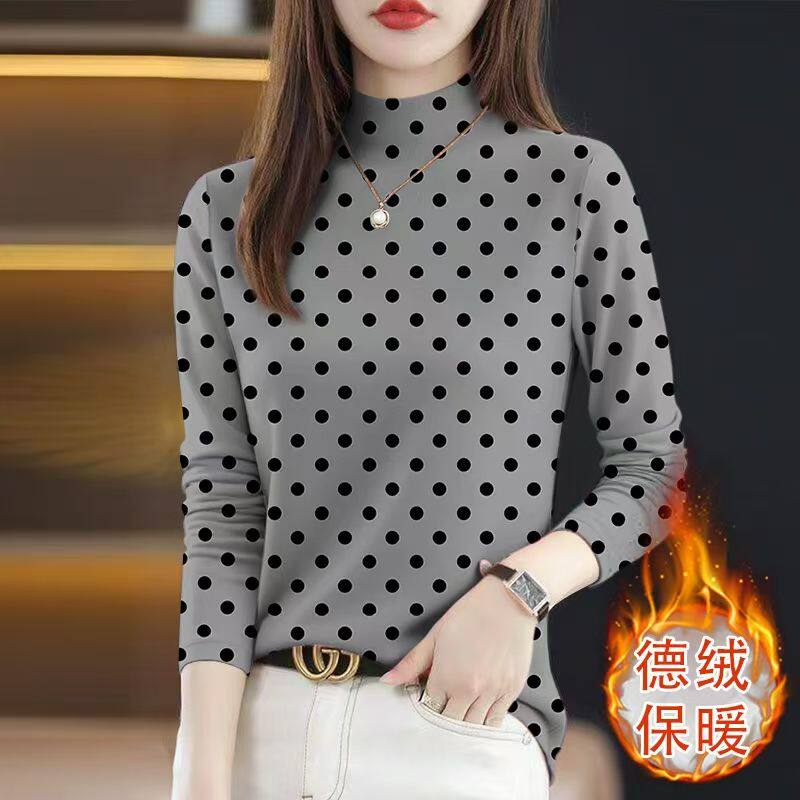 时尚半高领德绒打底衫女新款秋冬季韩版气质大码保暖内搭女士上衣