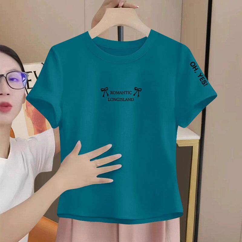 爆款纯棉短袖T恤女夏季时尚圆领洋气大码显瘦ins设计感短款上衣女