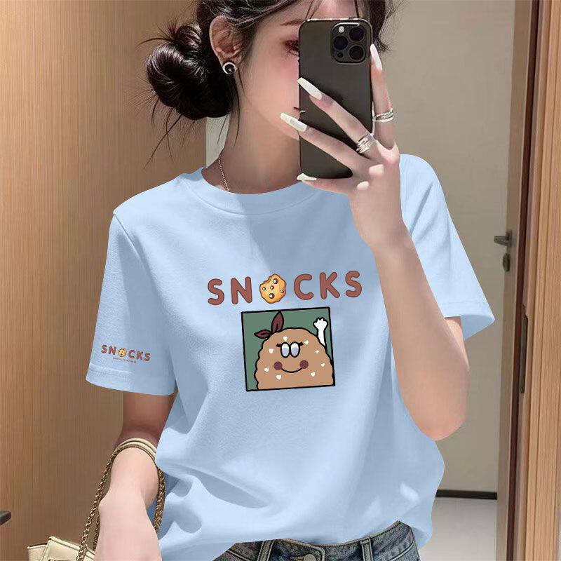 时尚圆领纯棉t恤女夏季潮流爆款百搭短袖洋气宽松显瘦遮肉ins上衣