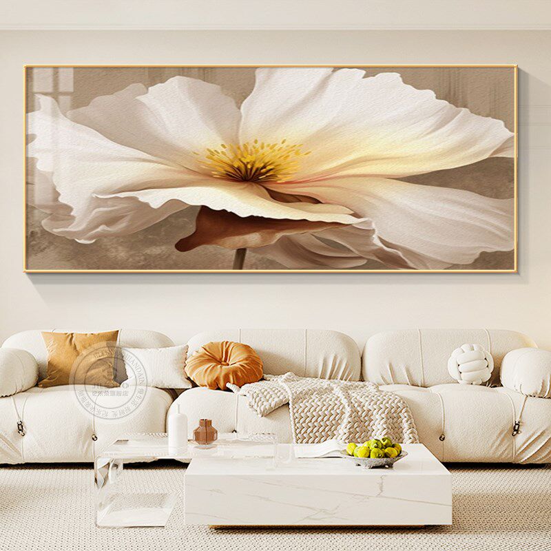 牡丹客厅一整副装饰画小新治愈系沙发背景墙挂画大幅横壁画