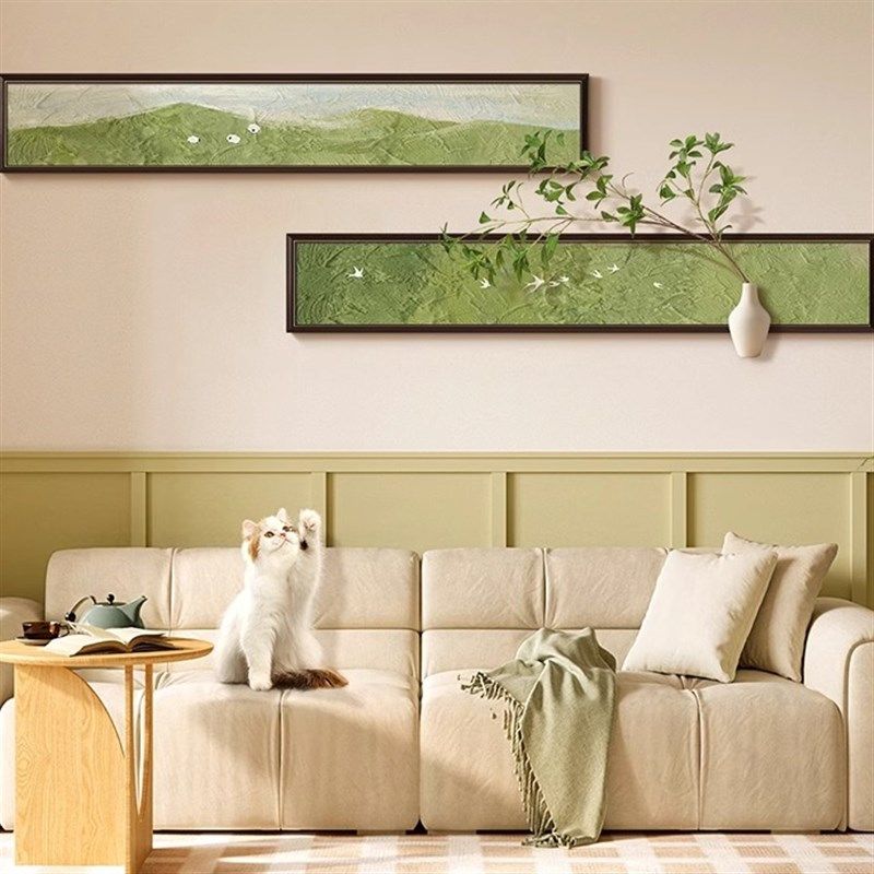 中古风客厅装饰画绿植奶油风复古电视沙发背景墙挂画卧室墙面壁画